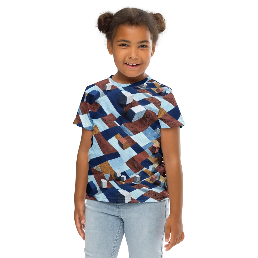 Cobalt Cubism on Kids Crew Neck T-Shirt — Front