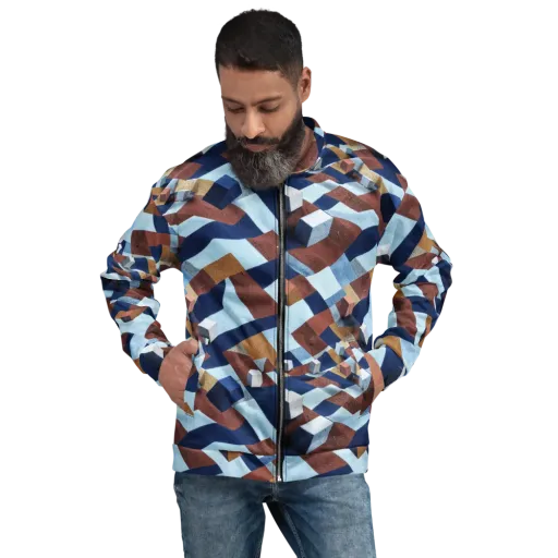 Cobalt Cubism on a Bomber Jacket