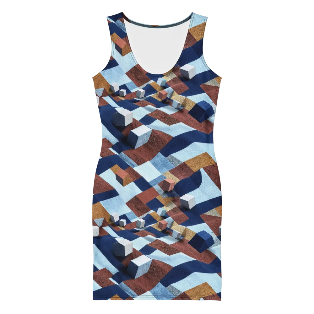 Cobalt Cubism on Bodycon Dress — Front