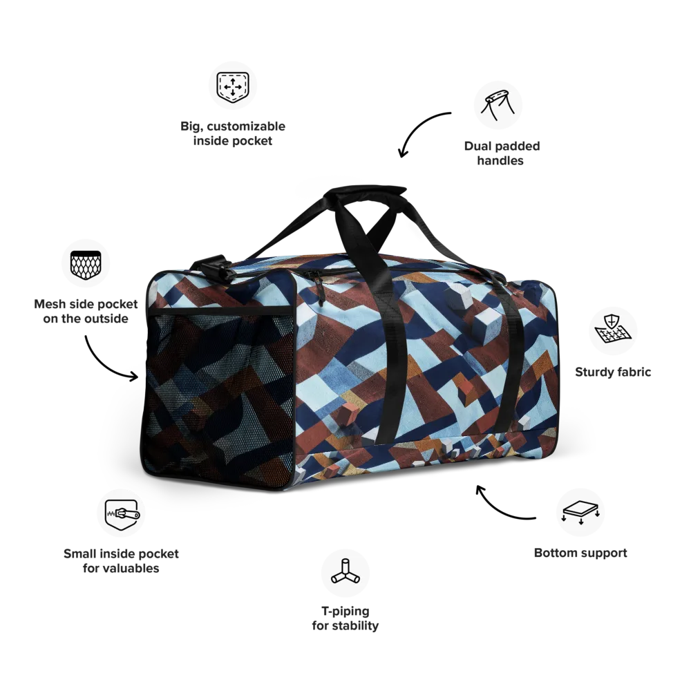 Cobalt Cubism on Duffle Bag — Right Front