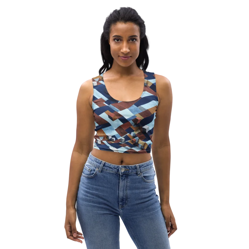 Cobalt Cubism on Crop Top — Front