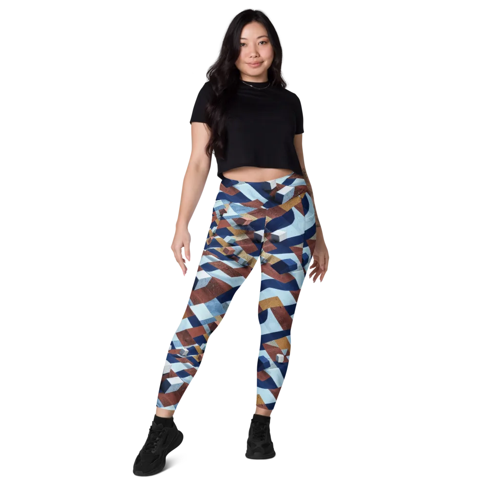 Cobalt Cubism on Leggings with Pockets — Front
