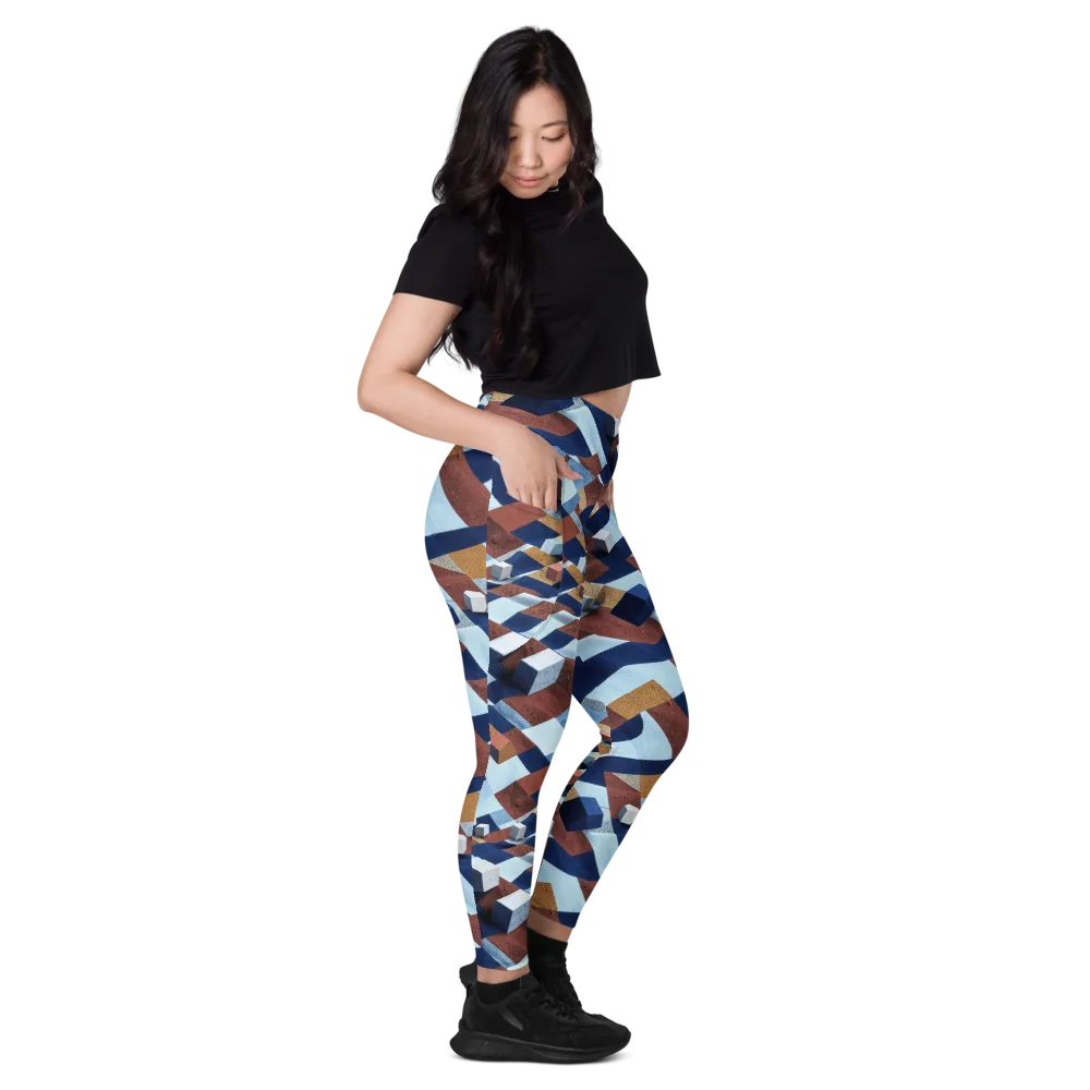 Cobalt Cubism on Leggings with Pockets — Right