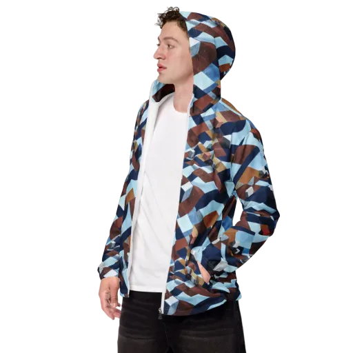 Cobalt Cubism on a Men's Windbreaker