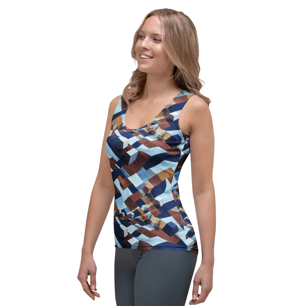 Cobalt Cubism on Women's Tank Top — Left Front
