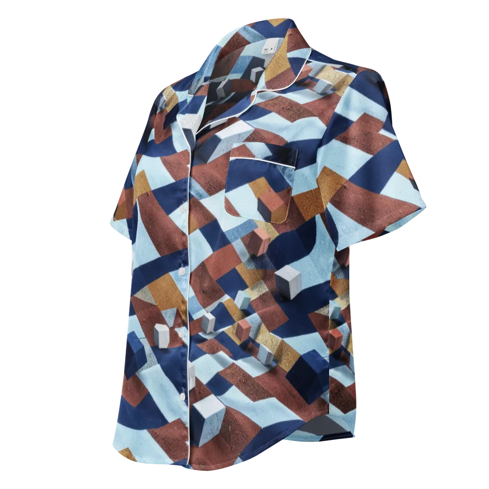 Cobalt Cubism on Women's Short Sleeve Pajama Top — Left Front
