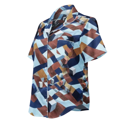 Cobalt Cubism on a Women's Short Sleeve Pajama Top
