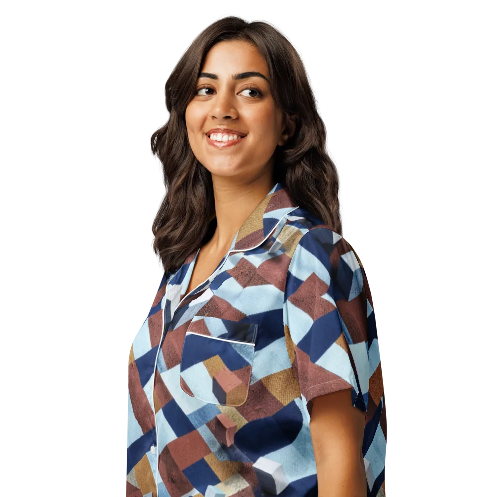 Cobalt Cubism on Women's Short Sleeve Pajama Top — Left Front