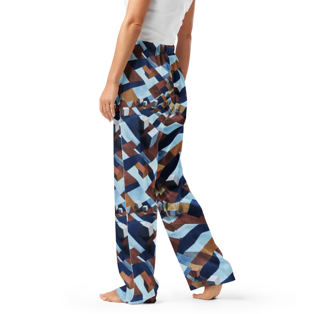 Cobalt Cubism on Women's Pajama Pants — Left