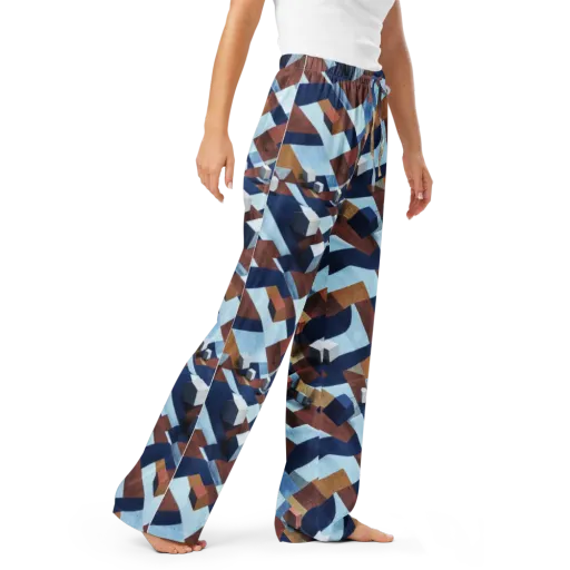 Cobalt Cubism on a Women's Pajama Pants