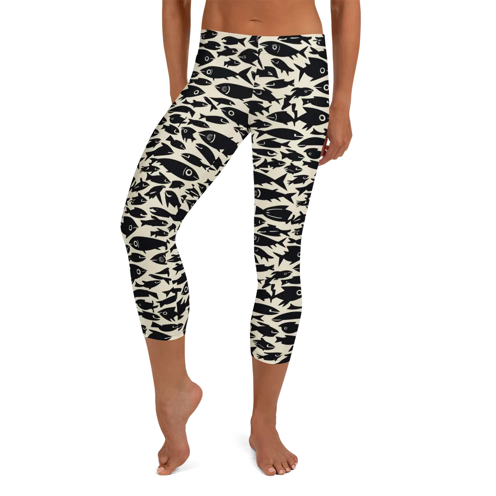 Midnight Shoal on Capri Leggings — Front