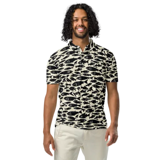 Midnight Shoal on a Men's Slim Fit Polo Shirt