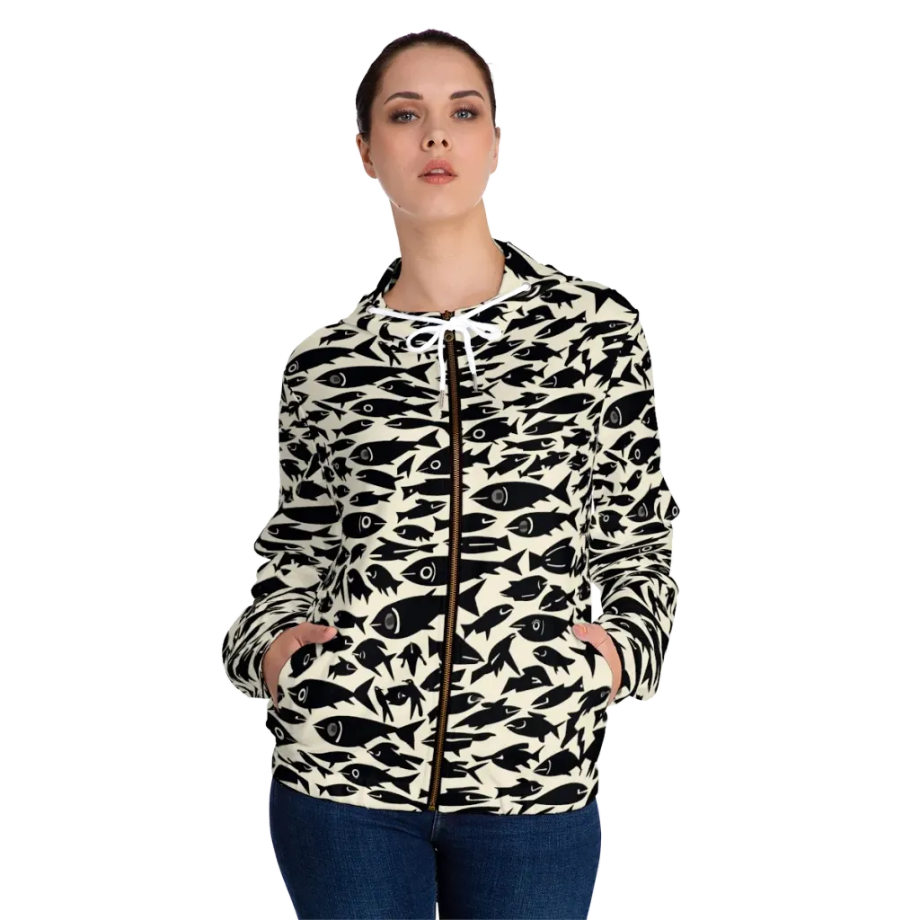 Midnight Shoal on Women's Full-Zip Hoodie — Front On Person