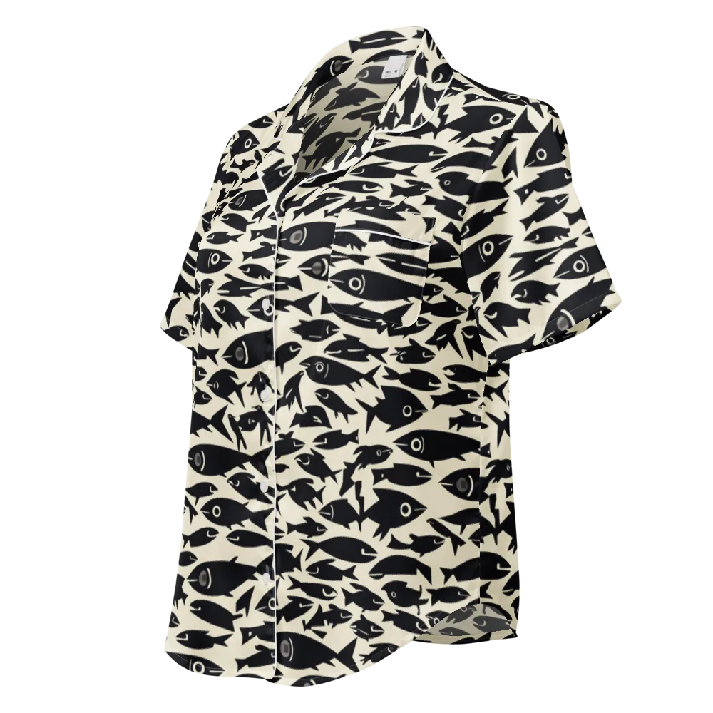 Midnight Shoal on Women's Short Sleeve Pajama Top — Left Front