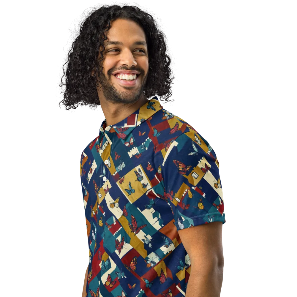 Monarch Mosaic on Men's Slim Fit Polo Shirt — Left Front