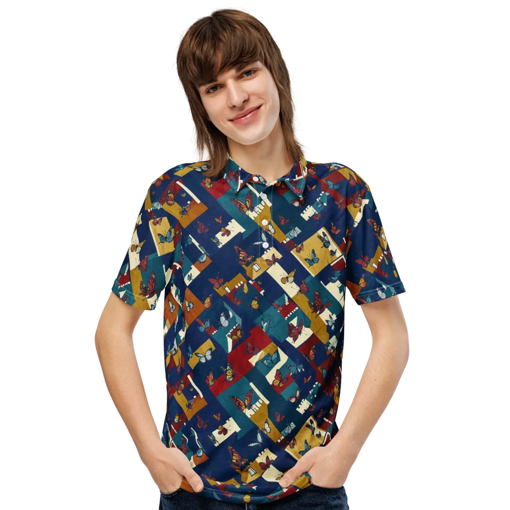 Monarch Mosaic on Men's Slim Fit Polo Shirt — Front