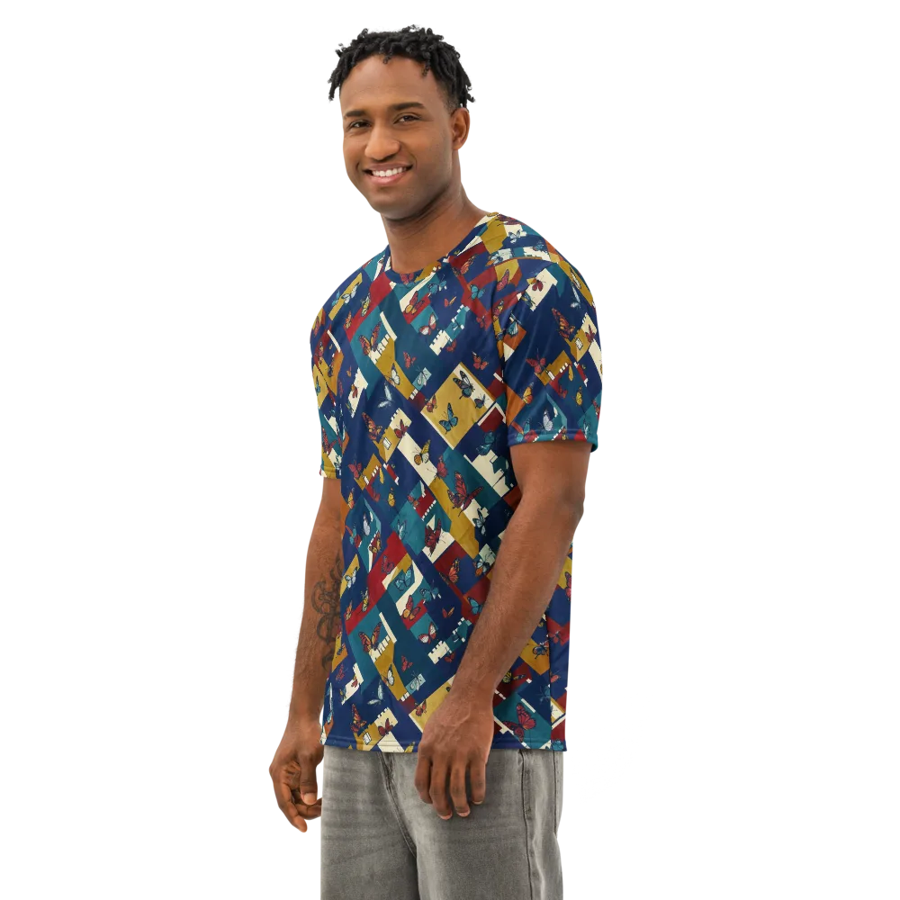 Monarch Mosaic on Men's Cotton Crew Neck T-Shirt — Left Front
