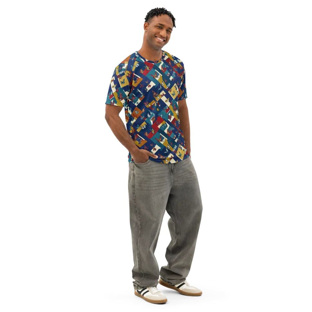 Monarch Mosaic on Men's Cotton Crew Neck T-Shirt — Right Front