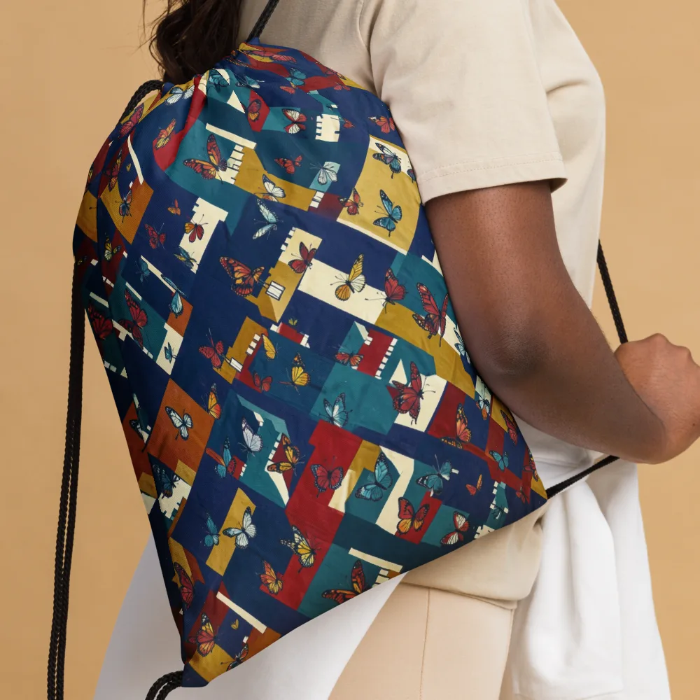 Monarch Mosaic on Drawstring Bag — Front