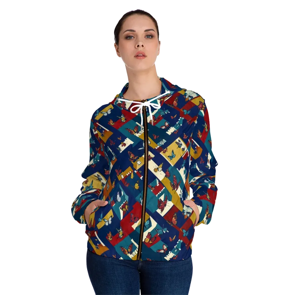 Monarch Mosaic on Women's Full-Zip Hoodie — Front On Person
