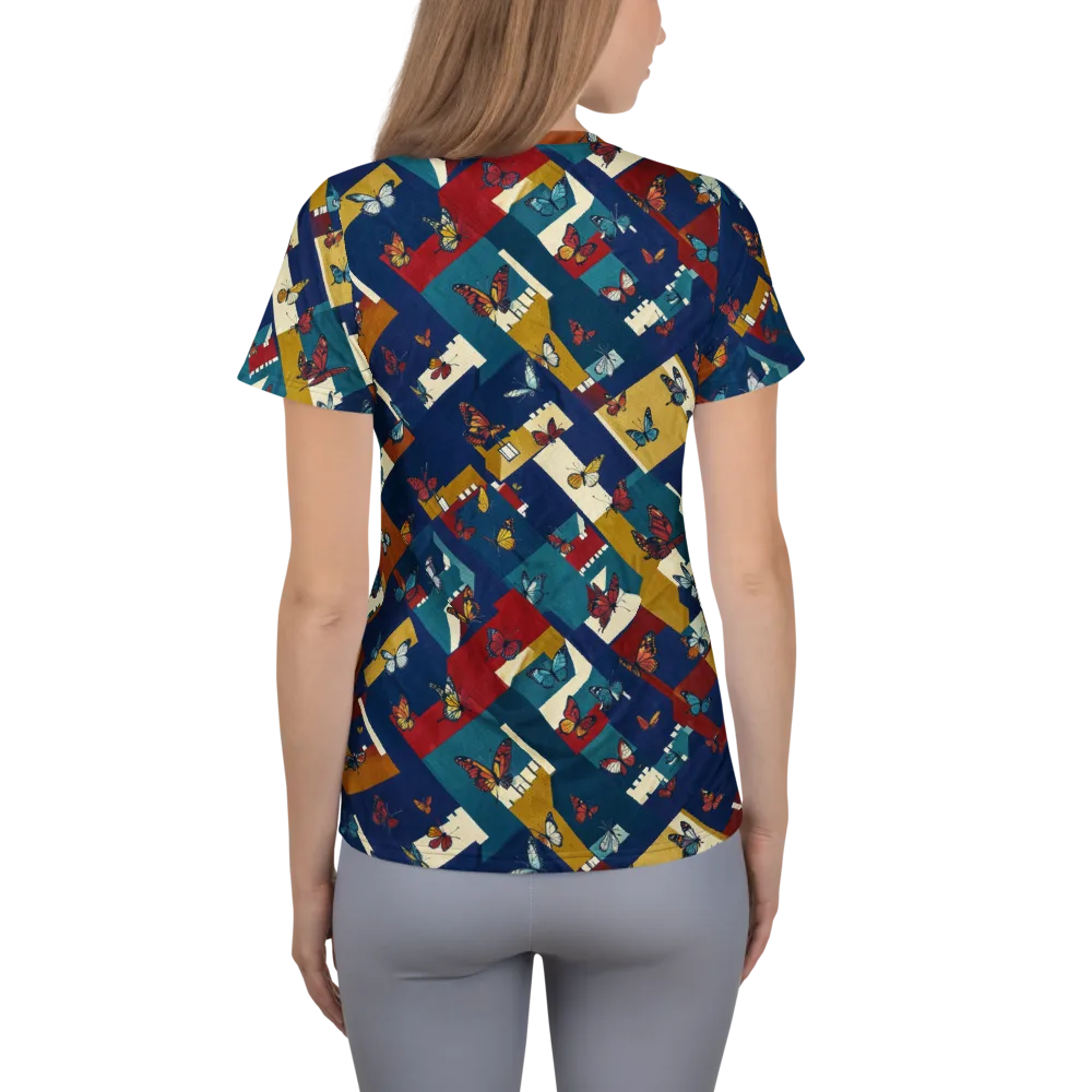 Monarch Mosaic on Women's Athletic T-Shirt — Back