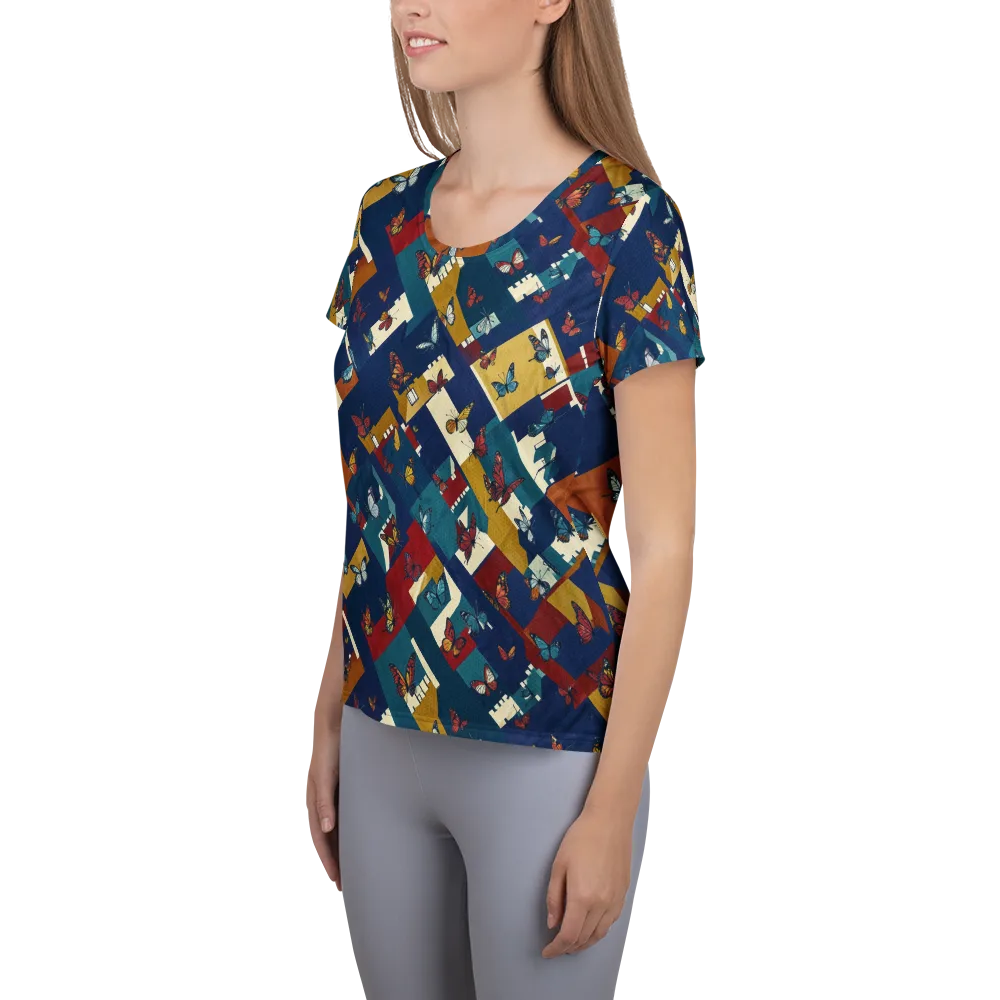 Monarch Mosaic on Women's Athletic T-Shirt — Left