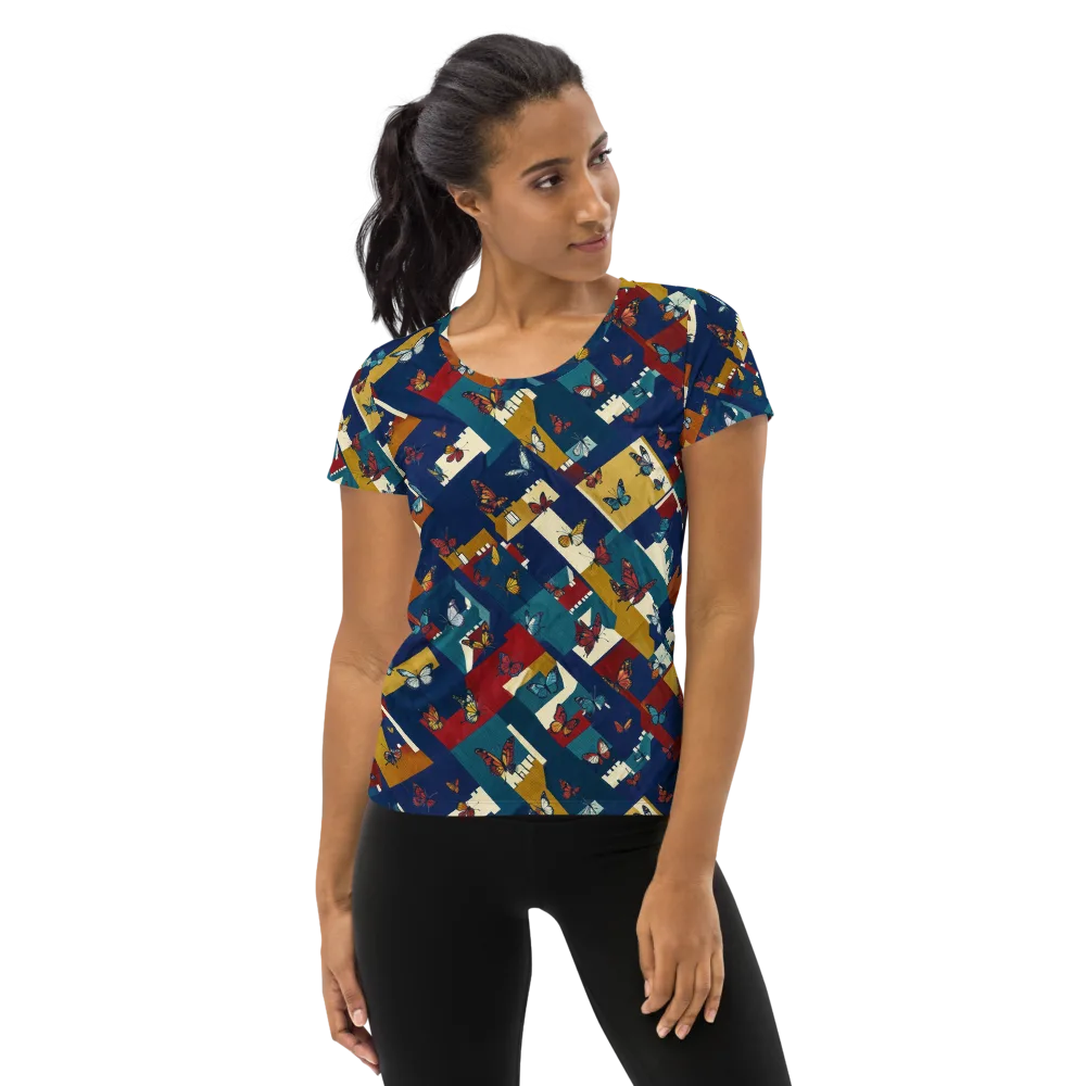 Monarch Mosaic on Women's Athletic T-Shirt — Front