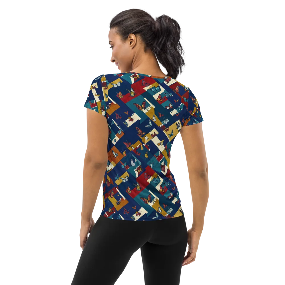 Monarch Mosaic on Women's Athletic T-Shirt — Back