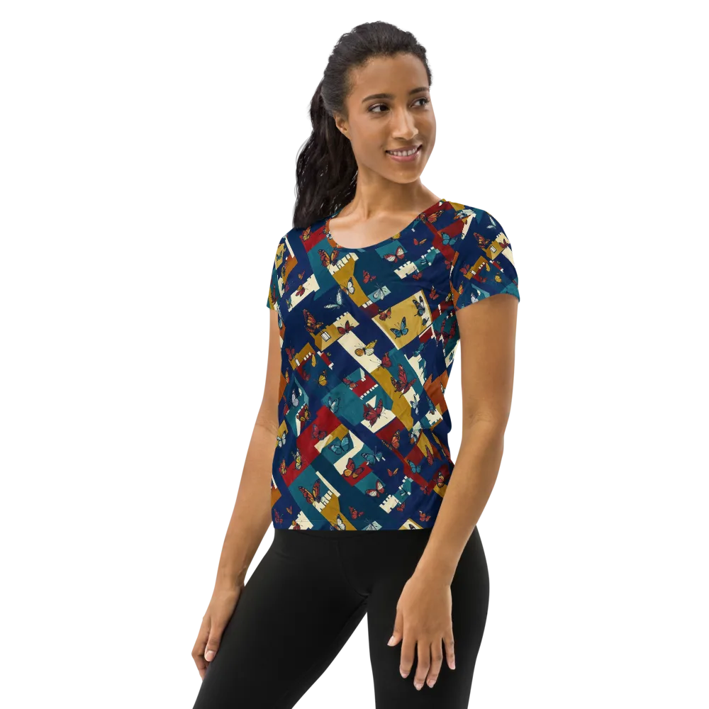 Monarch Mosaic on Women's Athletic T-Shirt — Left