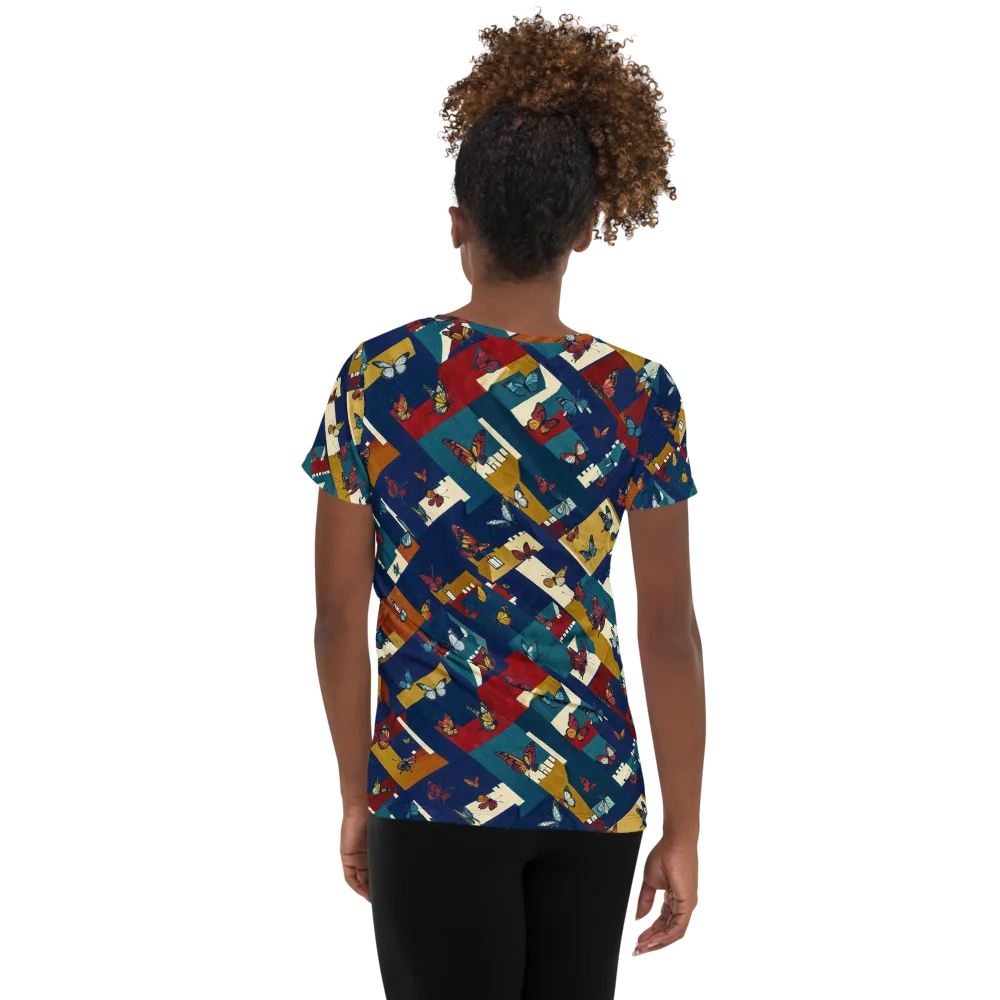 Monarch Mosaic on Women's Athletic T-Shirt — Back