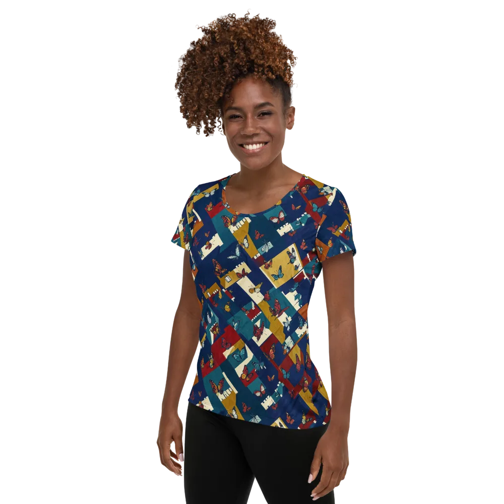 Monarch Mosaic on Women's Athletic T-Shirt — Left