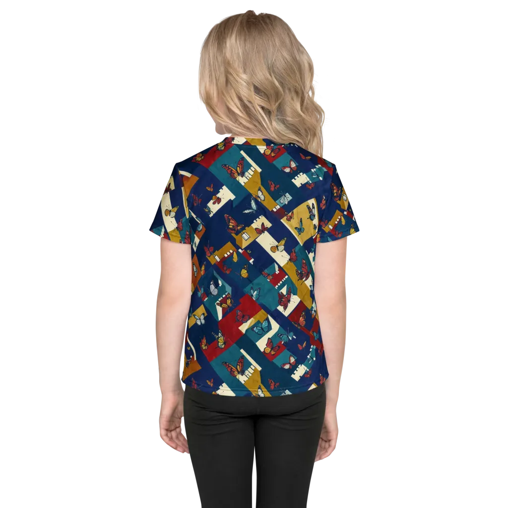 Monarch Mosaic on Kids Crew Neck T-Shirt — Back
