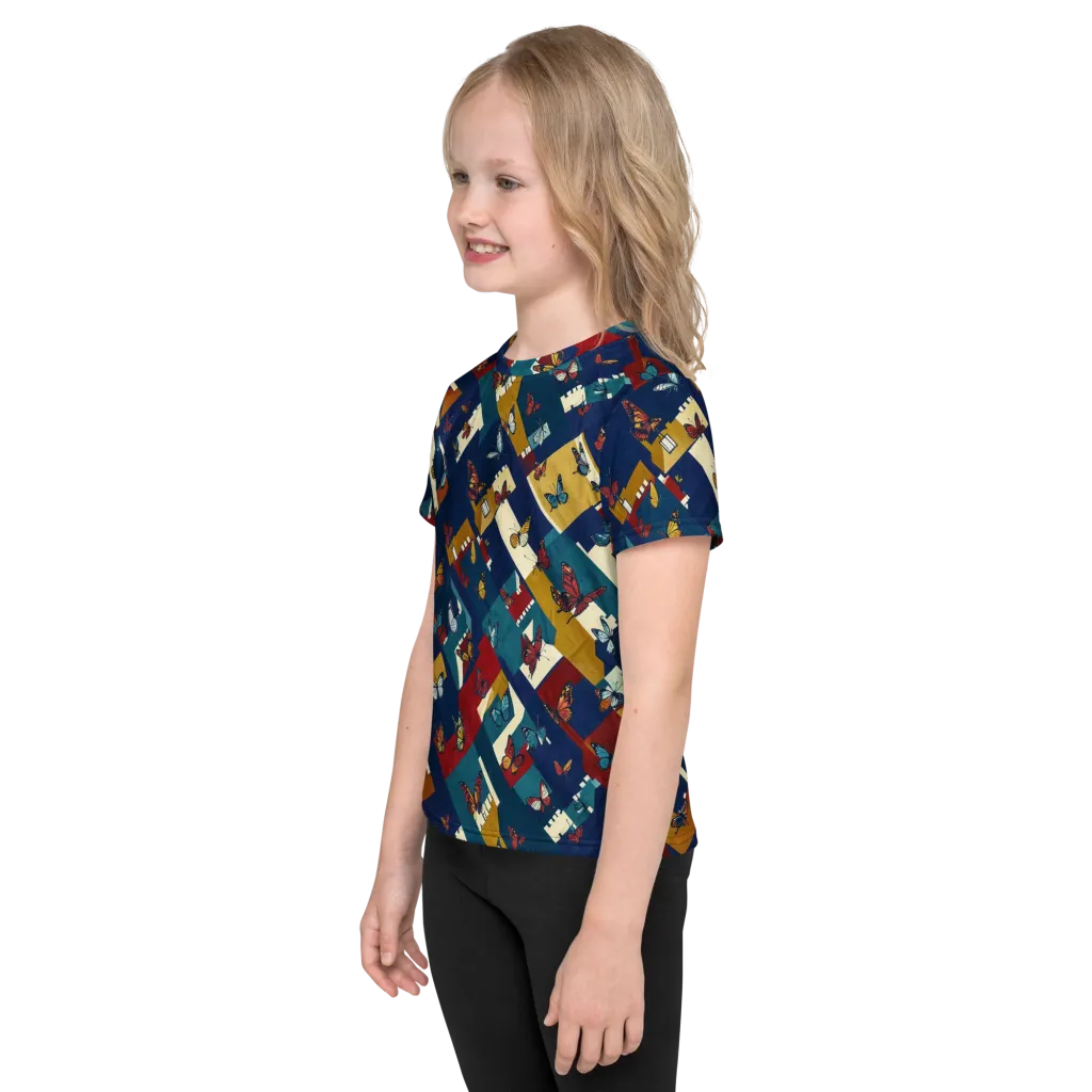 Monarch Mosaic on Kids Crew Neck T-Shirt — Left
