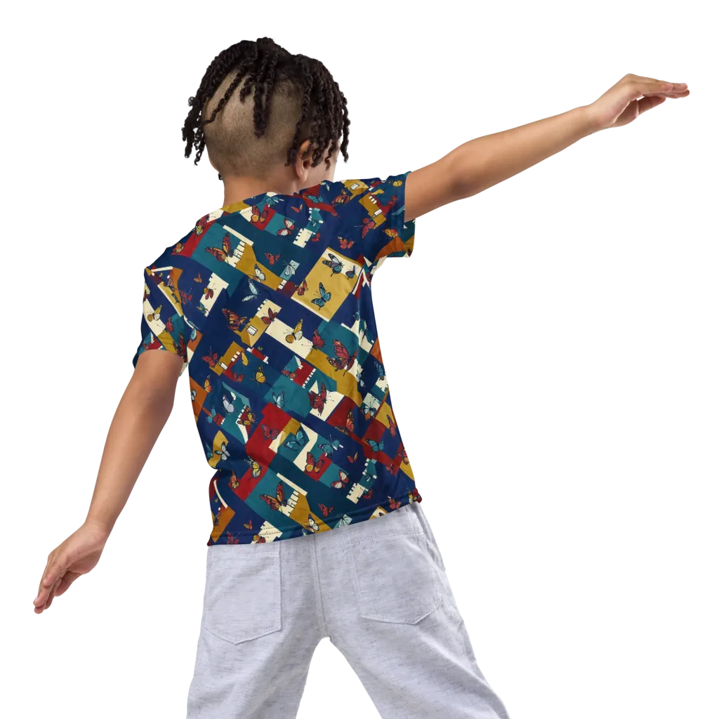 Monarch Mosaic on Kids Crew Neck T-Shirt — Back