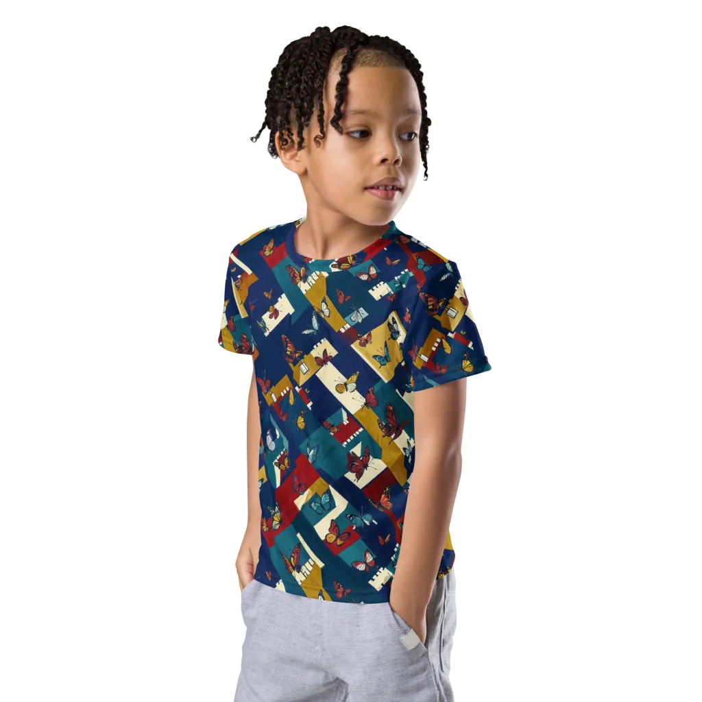 Monarch Mosaic on Kids Crew Neck T-Shirt — Left Front