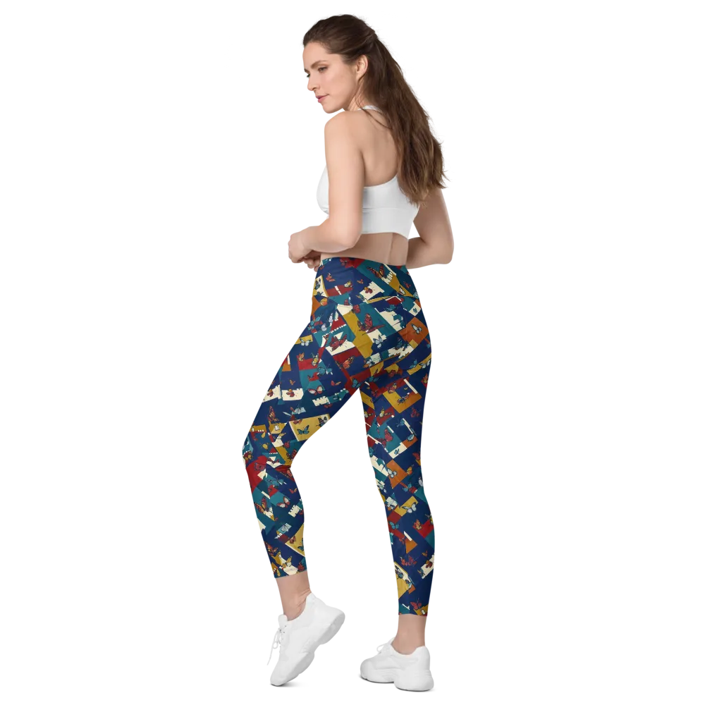 Monarch Mosaic on Leggings with Pockets — Left Back
