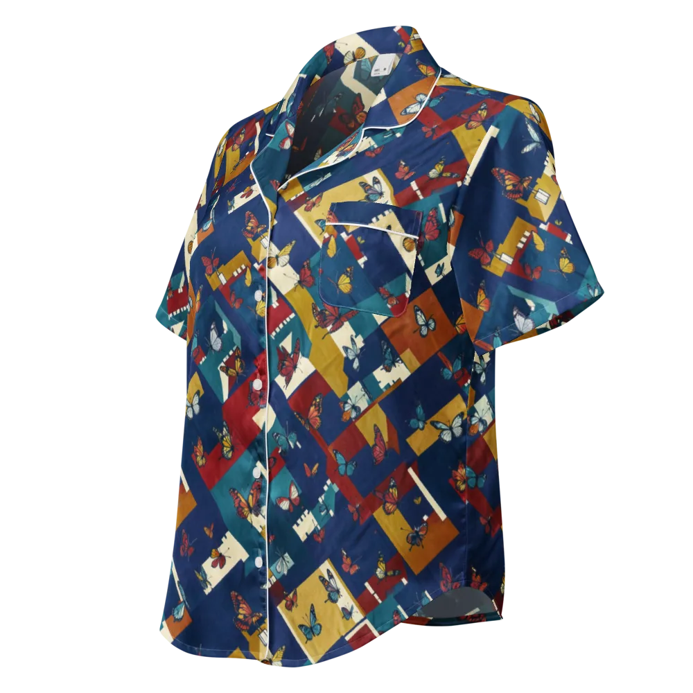 Monarch Mosaic on Women's Short Sleeve Pajama Top — Left Front