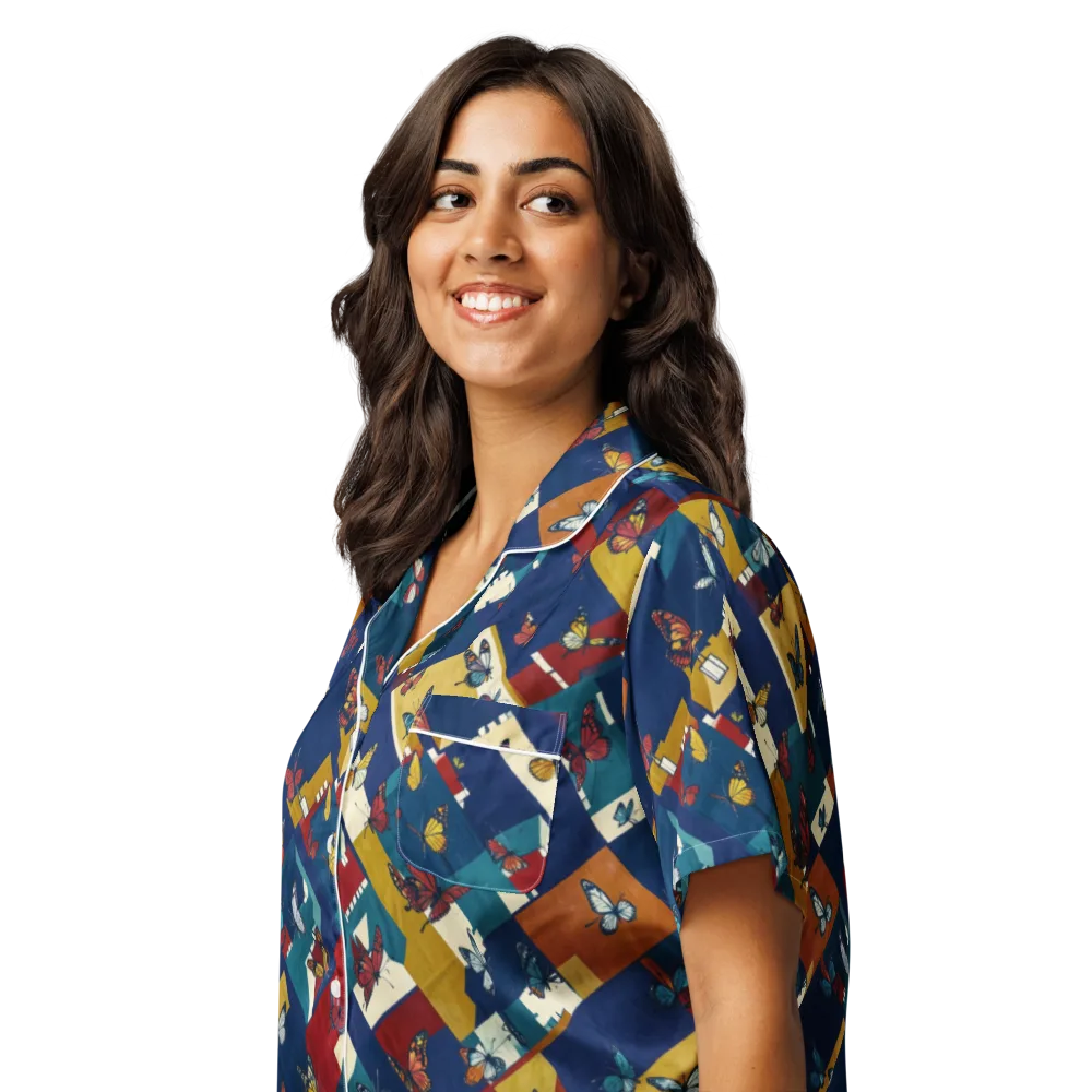 Monarch Mosaic on Women's Short Sleeve Pajama Top — Left Front