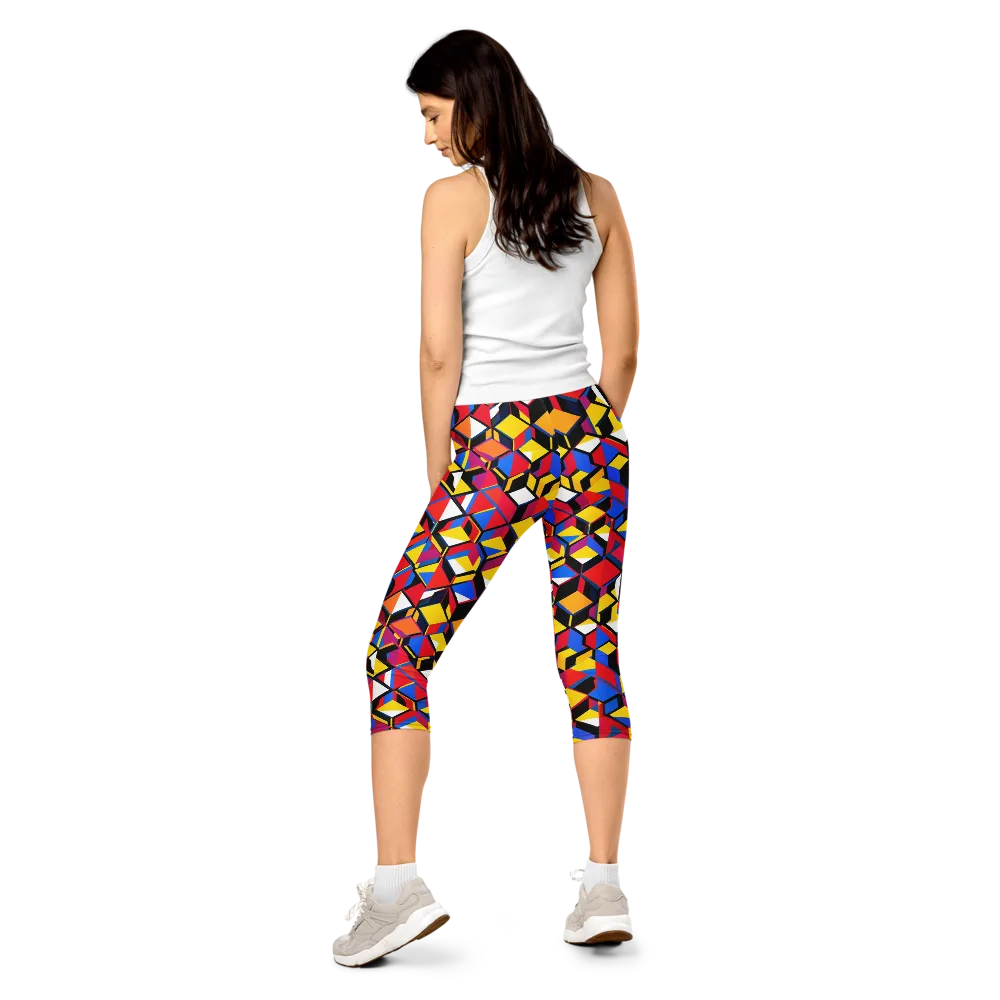 Primary Cubes on Capri Leggings — Back