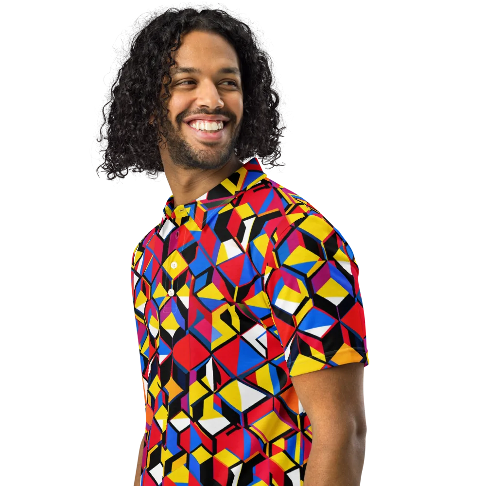 Primary Cubes on Men's Slim Fit Polo Shirt — Left Front