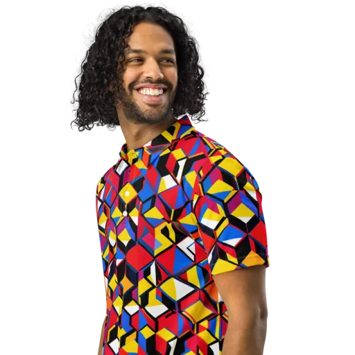 Primary Cubes on a Men's Slim Fit Polo Shirt