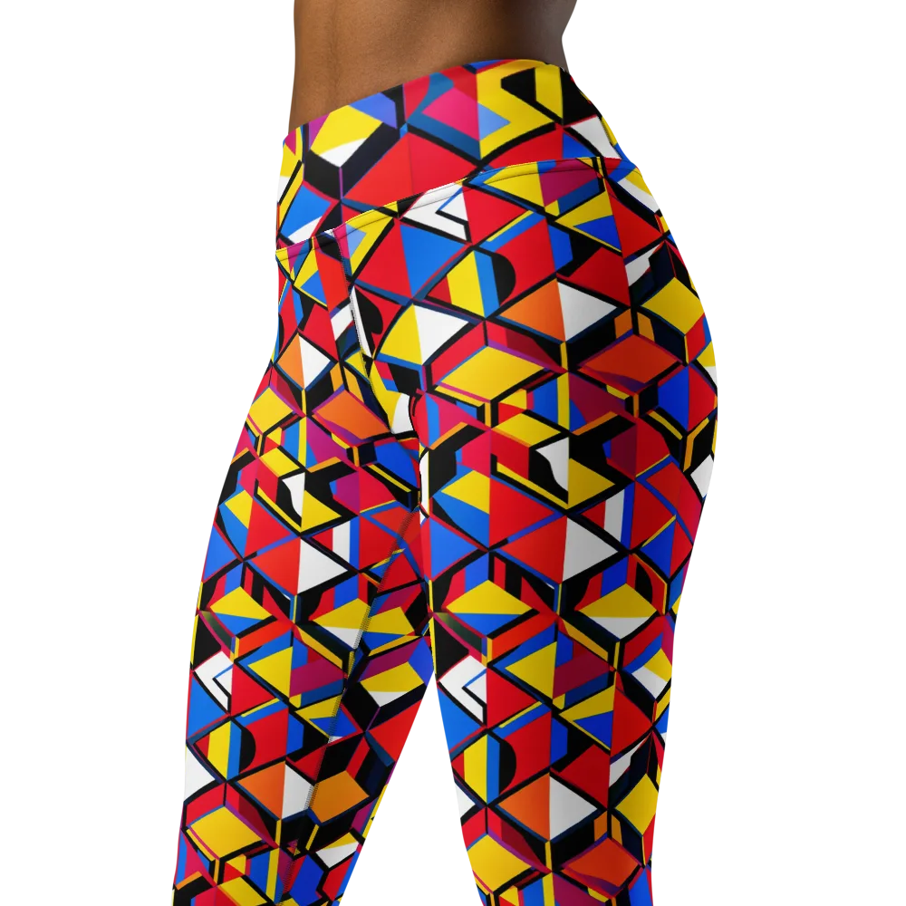 Primary Cubes on Yoga Leggings — Left Front
