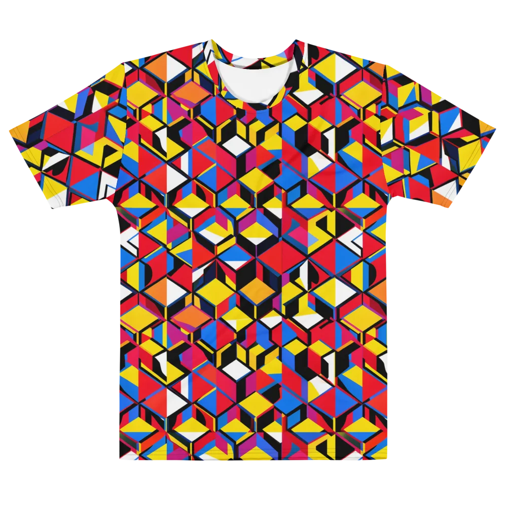 Primary Cubes on Men's Cotton Crew Neck T-Shirt — Front