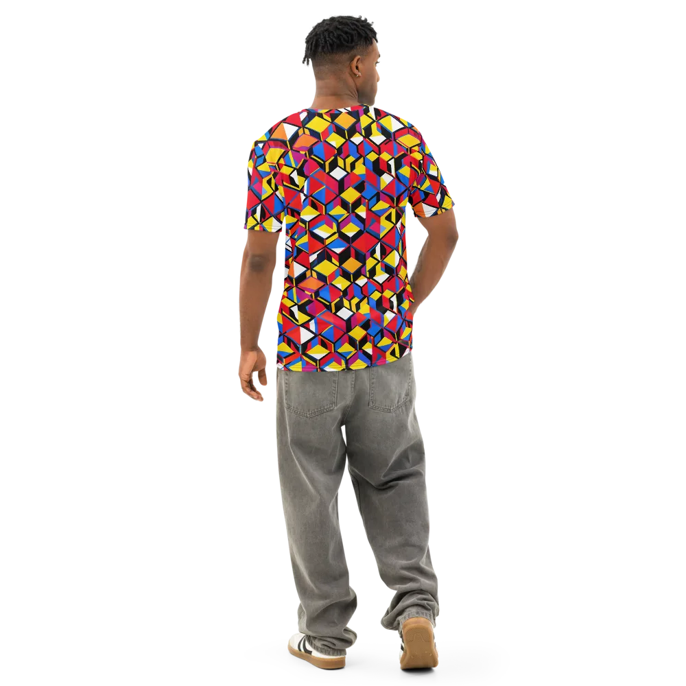Primary Cubes on Men's Cotton Crew Neck T-Shirt — Back