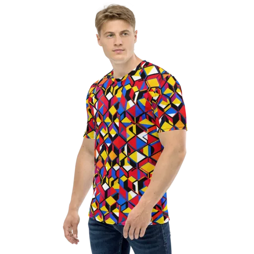 Primary Cubes on a Men's Crew Neck T-Shirt
