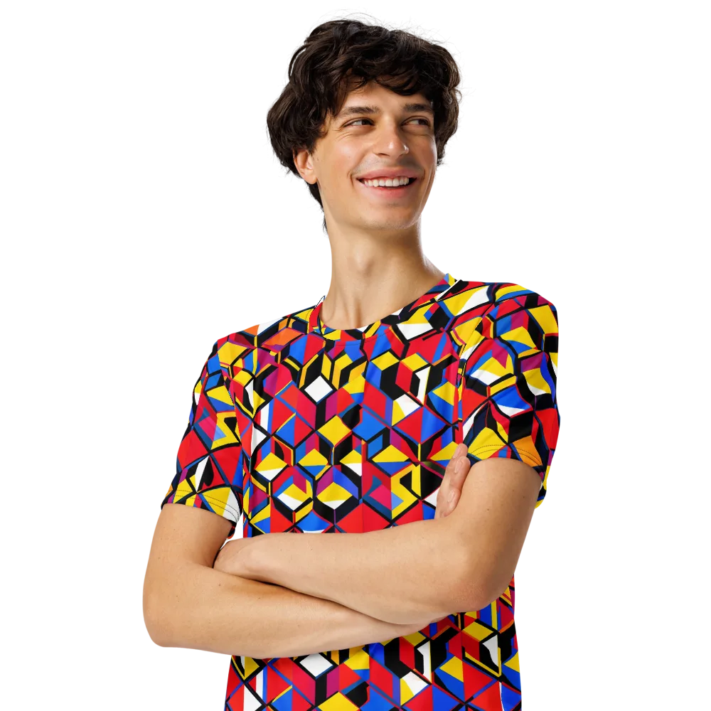 Primary Cubes on Men's Crew Neck T-Shirt — Left Front