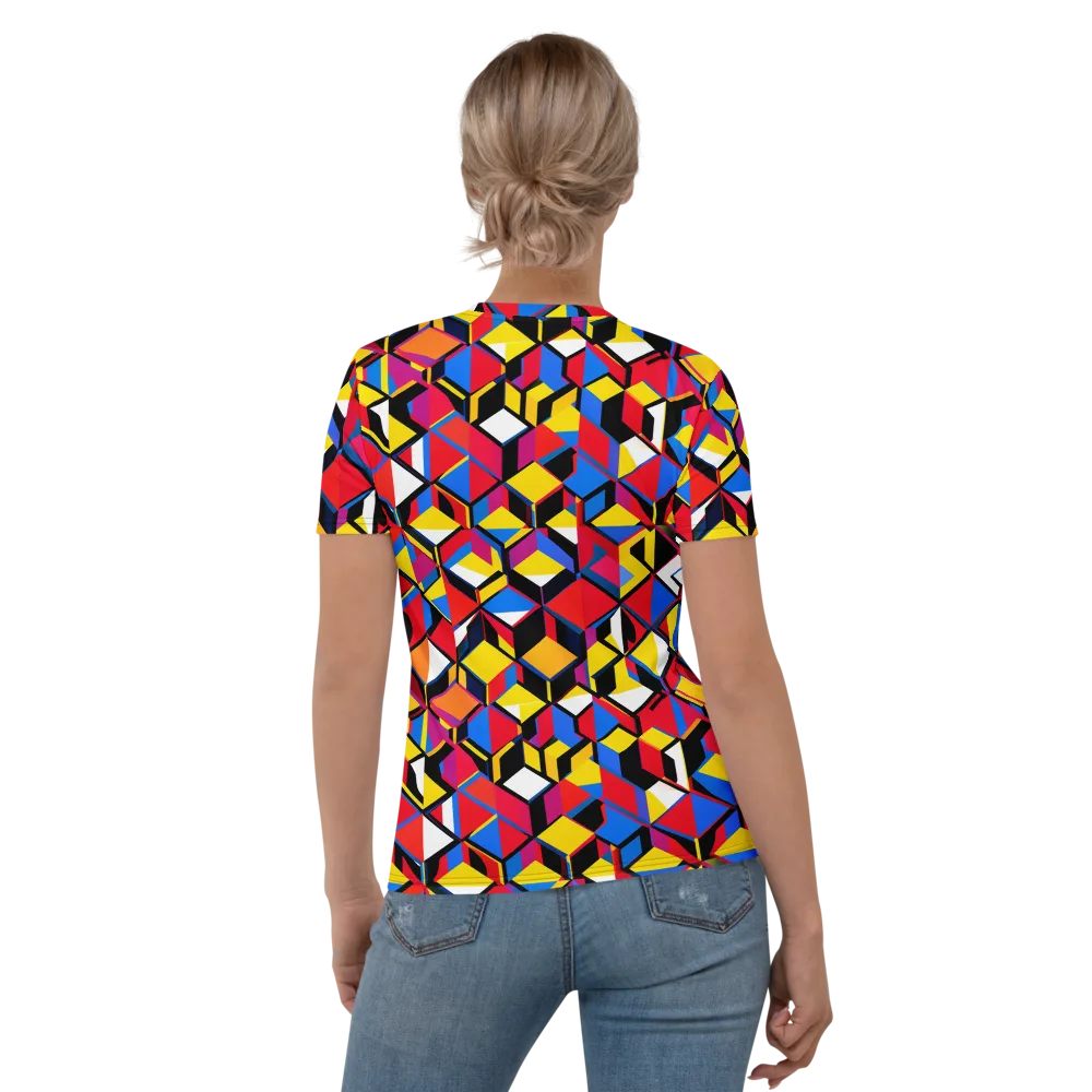 Primary Cubes on Women's Crew Neck T-Shirt — Back