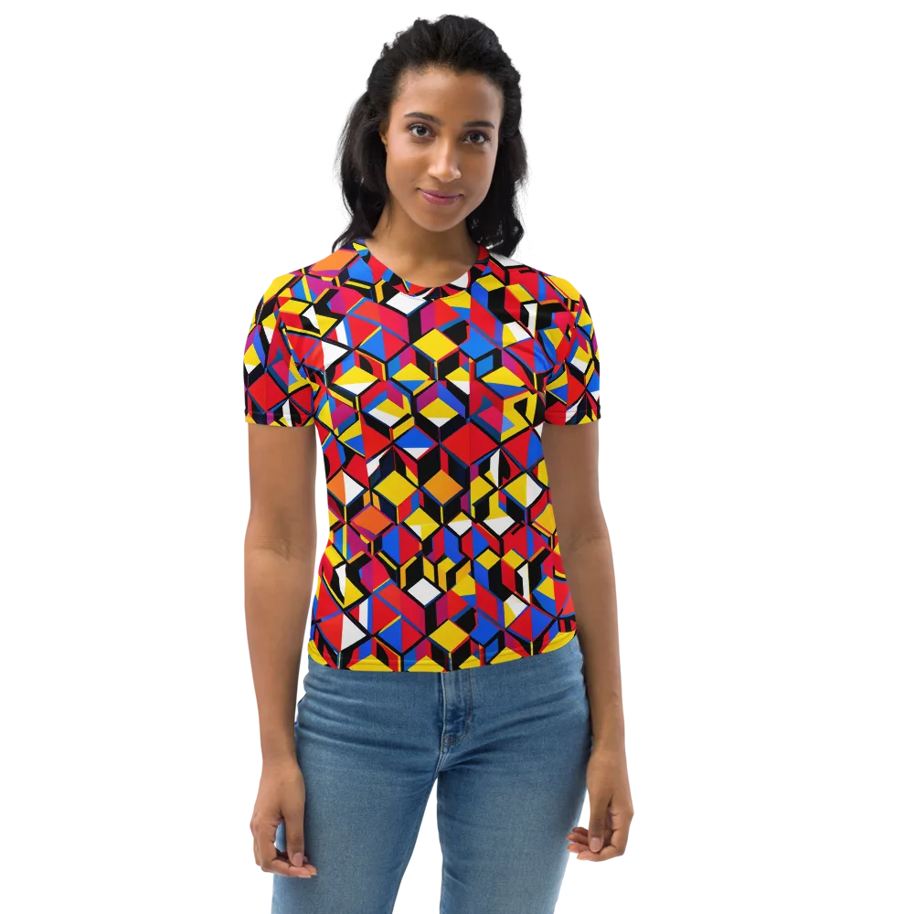 Primary Cubes on Women's Crew Neck T-Shirt — Front