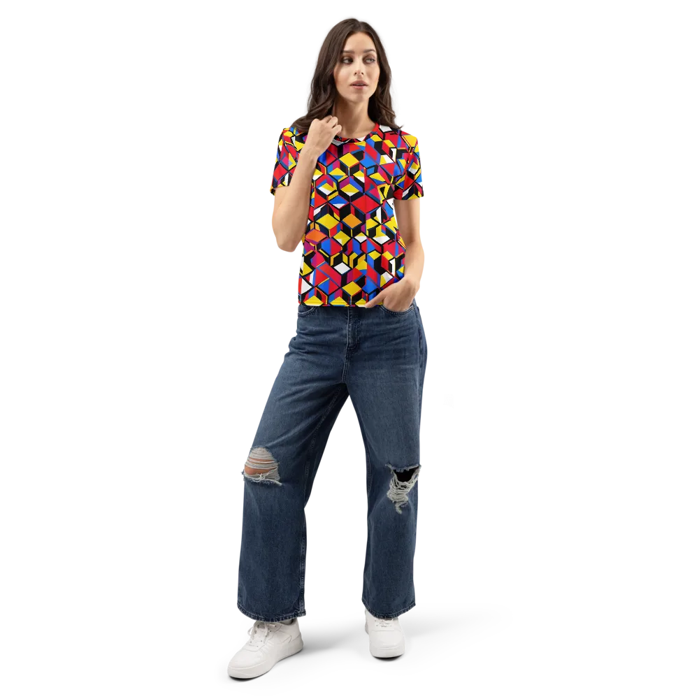 Primary Cubes on Women's Crew Neck T-Shirt — Front