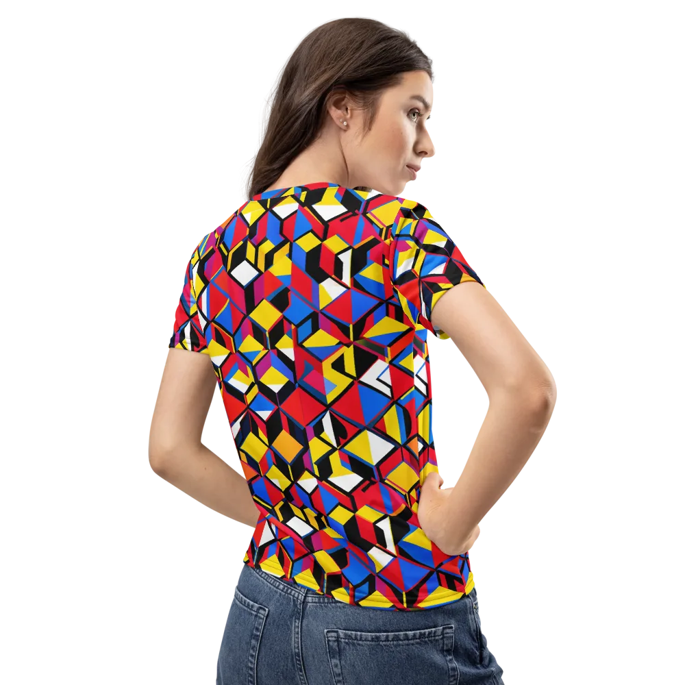 Primary Cubes on Women's Crew Neck T-Shirt — Back